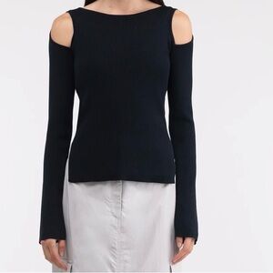 NWT - OAK and Fort - White - RIBBED SHOULDER CUTOUT SWEATER